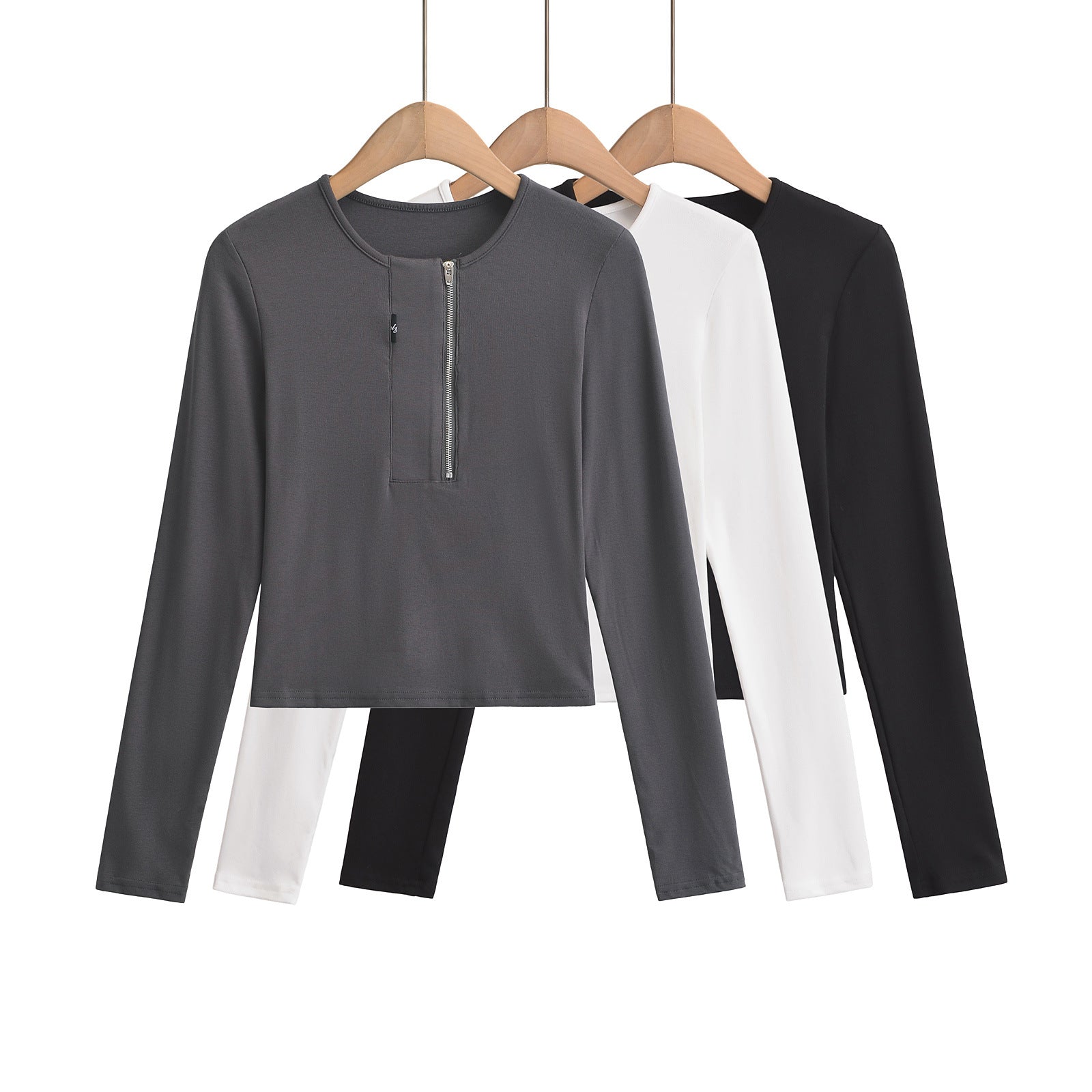 Round neck zipper long sleeved top