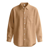 Springautumn Solid Color Cotton Linen Lapel Long Sleeve Shirt