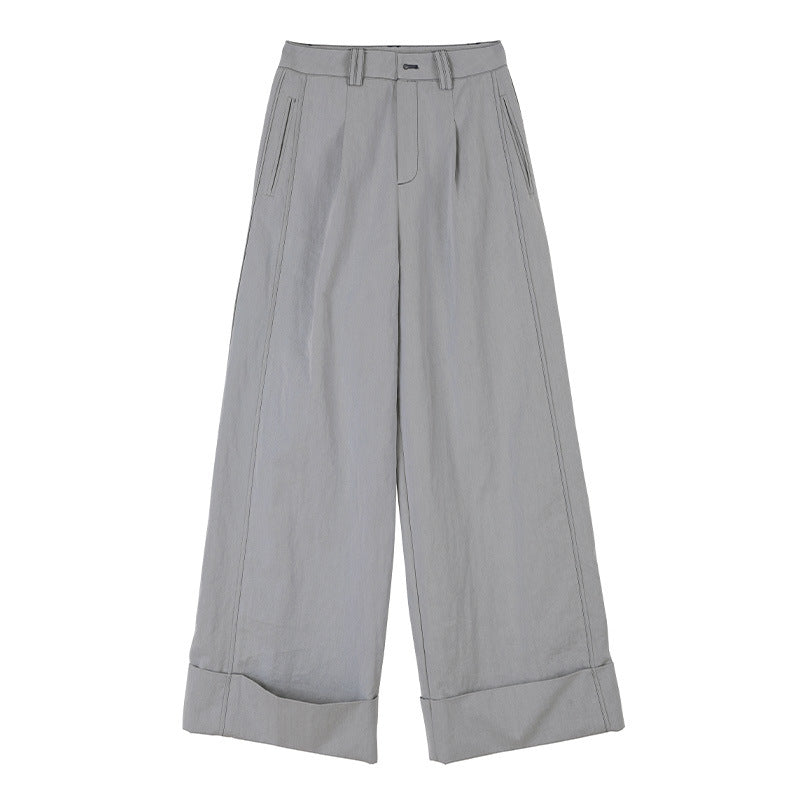 Womens Spring Long Straight Jeans With Rolled Hems