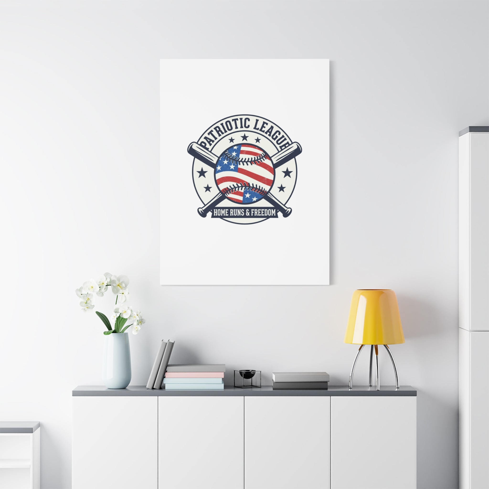 Patriotic Baseball Emblem Canvas | Vintage Red White Blue Baseball Wall Art