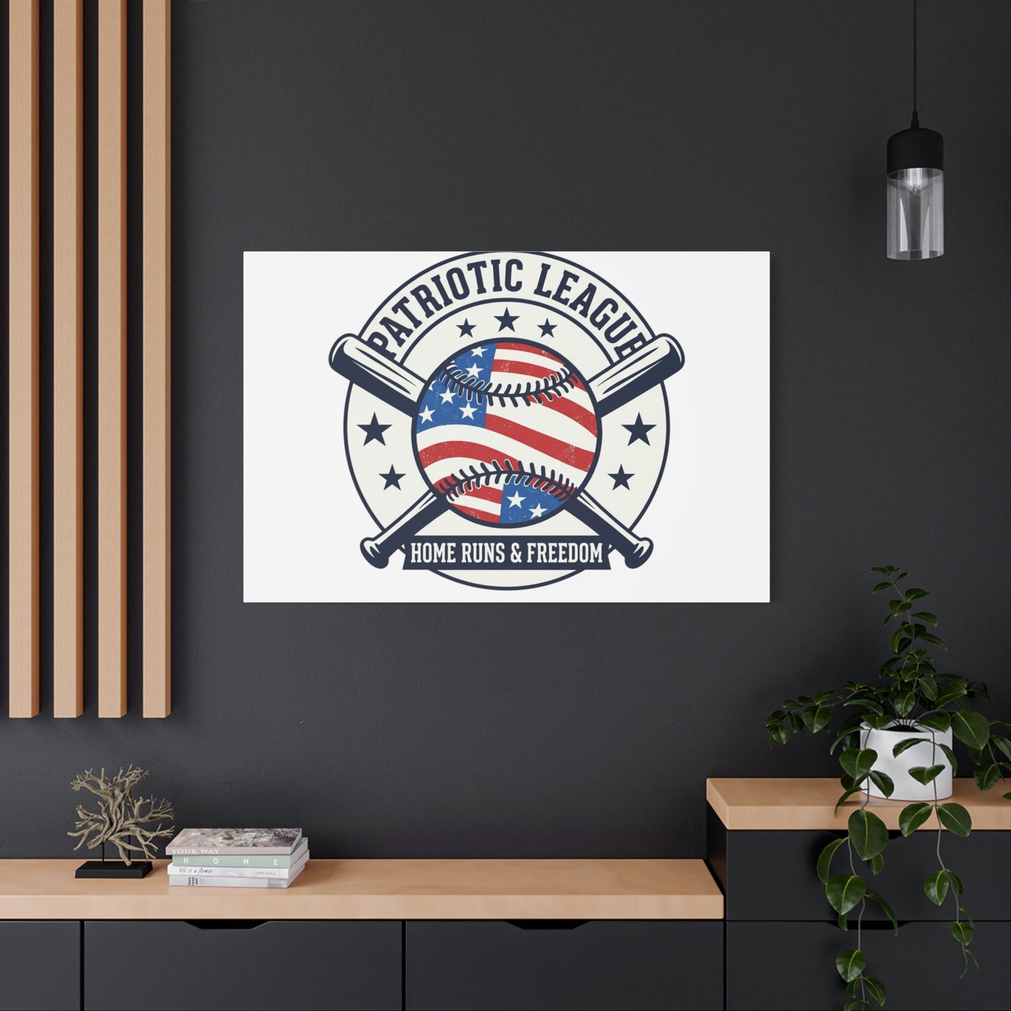 Patriotic Baseball Emblem Canvas | Vintage Red White Blue Baseball Wall Art