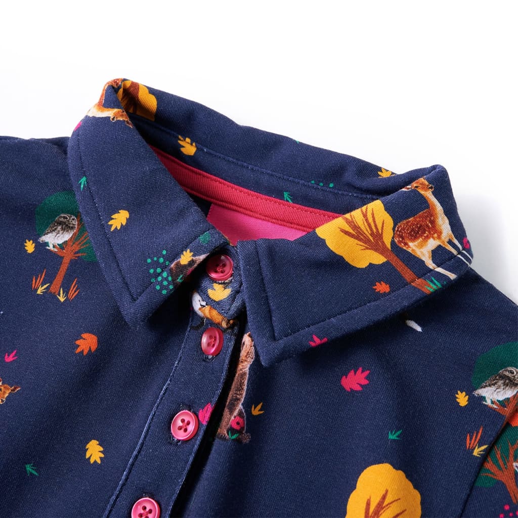 Children's dress with long sleeves and drawstring, navy blue, size 104