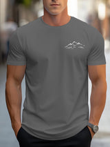 Cotton Relaxed Fit Mountain Pattern Printed Crew Neck Short Sleeve T Shirt For Sports