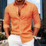 Men's Fashion Blue And White Striped Long-Sleeve Shirt