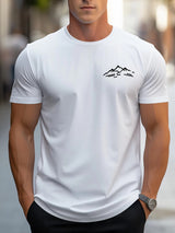 Cotton Relaxed Fit Mountain Pattern Printed Crew Neck Short Sleeve T Shirt For Sports