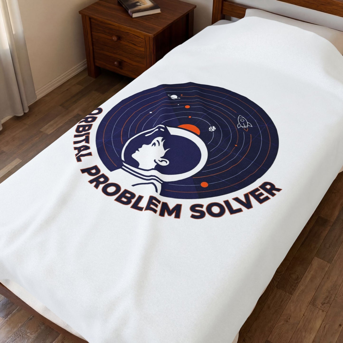 Orbital Problem Solver Velveteen Blanket | space, mission patch, astronaut