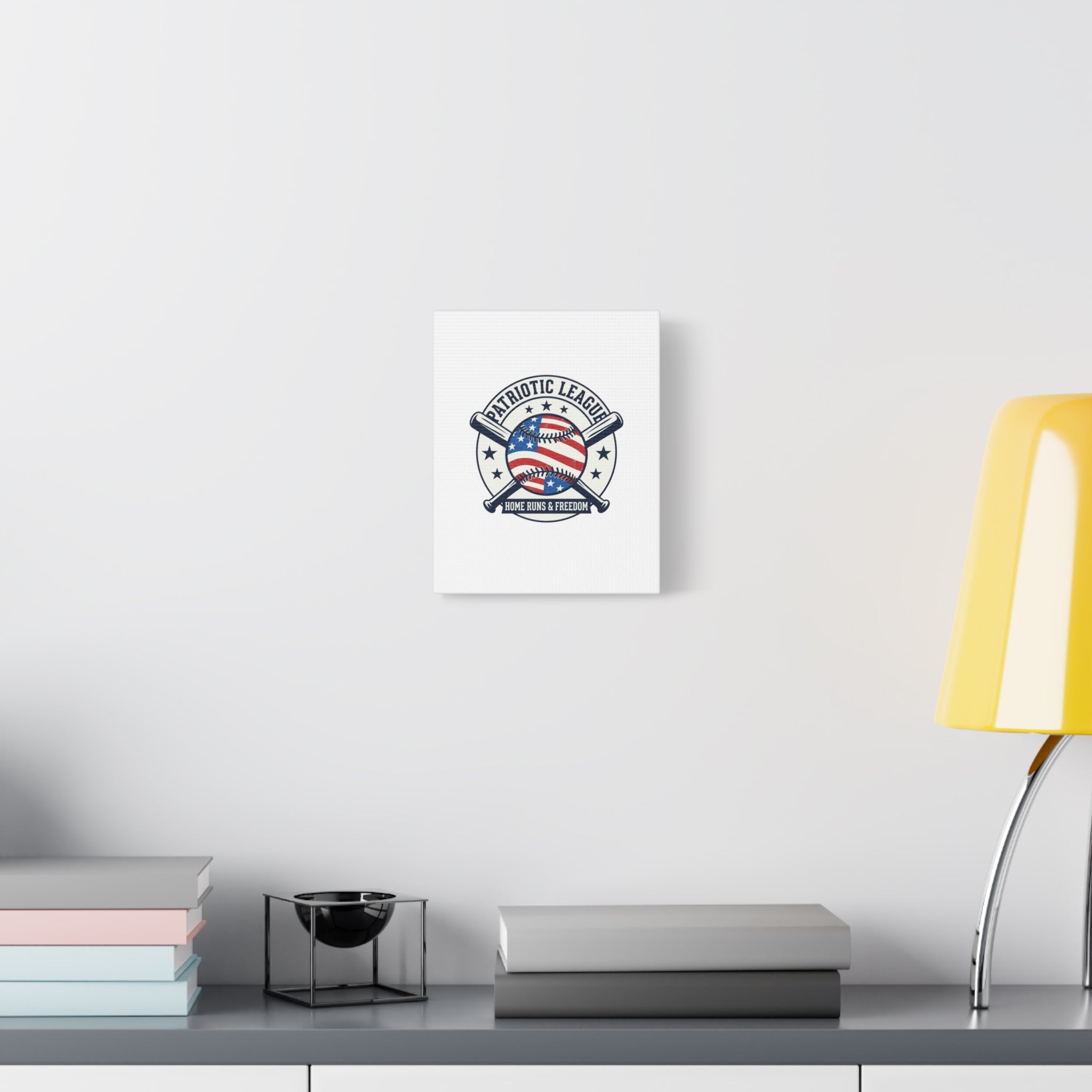 Patriotic Baseball Emblem Canvas | Vintage Red White Blue Baseball Wall Art