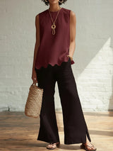 Crew-neck Sleeveless Shirt With A Wave Hem