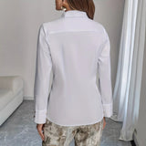 Women's Solid Color Pleated Asymmetric Long Sleeved Button Commuter Shirt