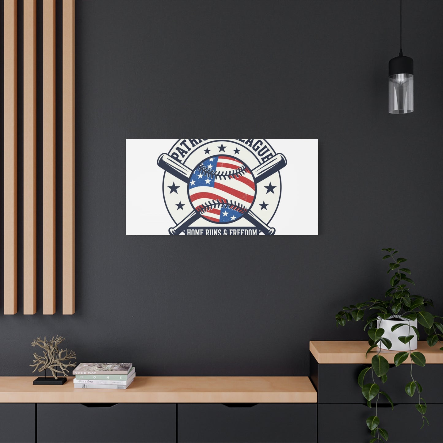Patriotic Baseball Emblem Canvas | Vintage Red White Blue Baseball Wall Art