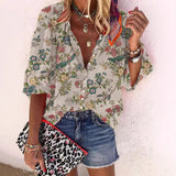 Loose-fit Button-up Retro Print Casual Shirt