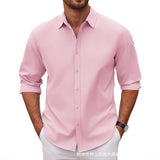 New Mens Long-sleeve Lapel Solid-color Shirt