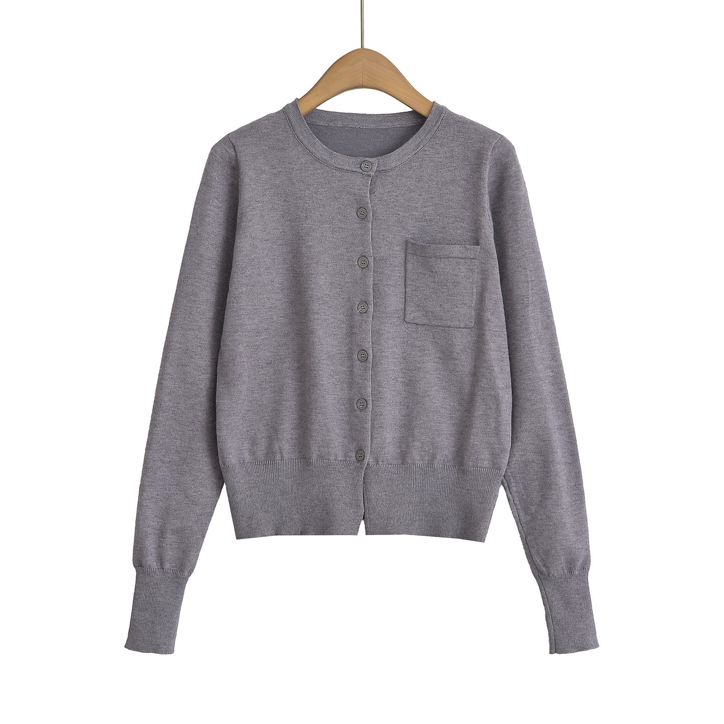 Round neck long sleeved shirt with small chest pocket