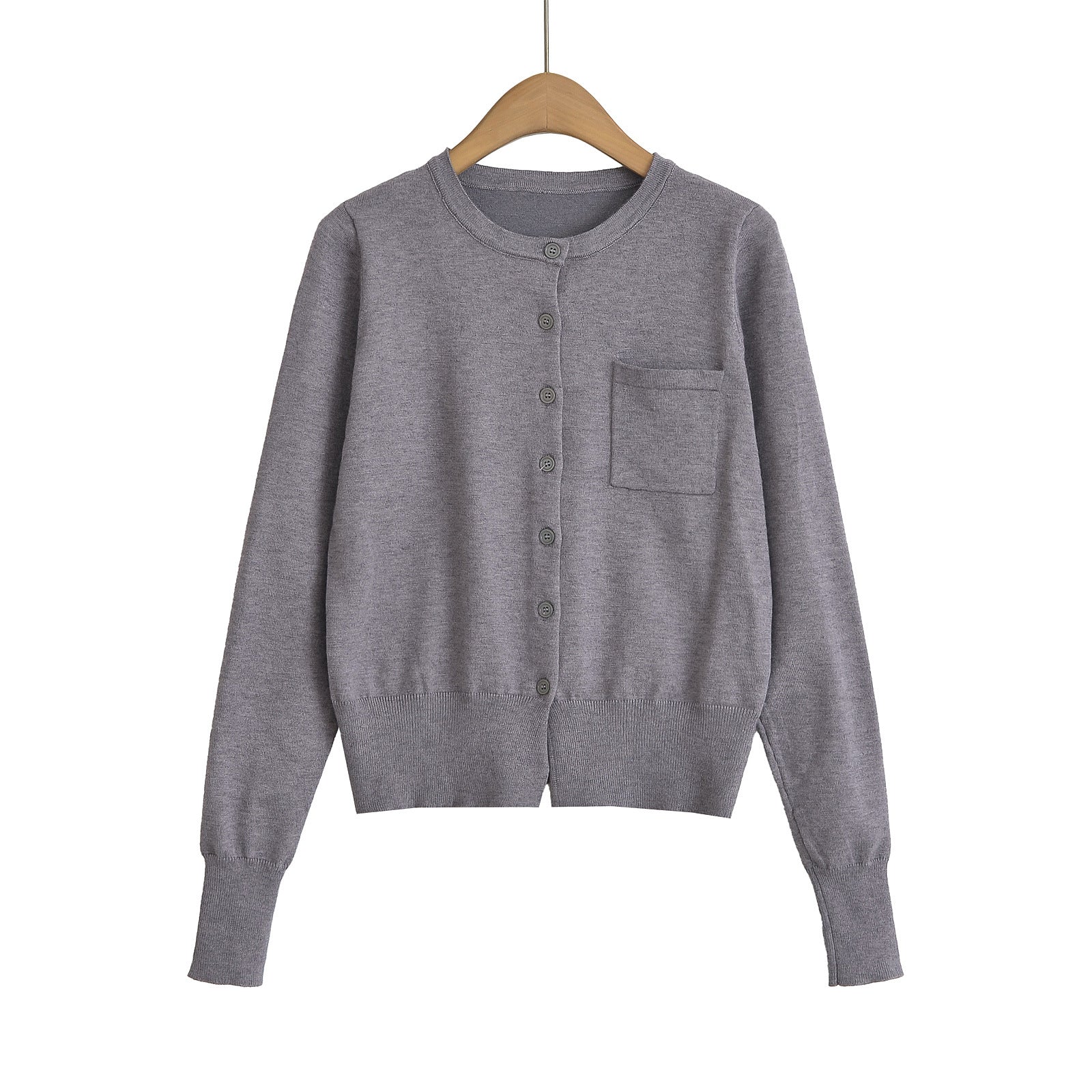 Round neck long sleeved shirt with small chest pocket