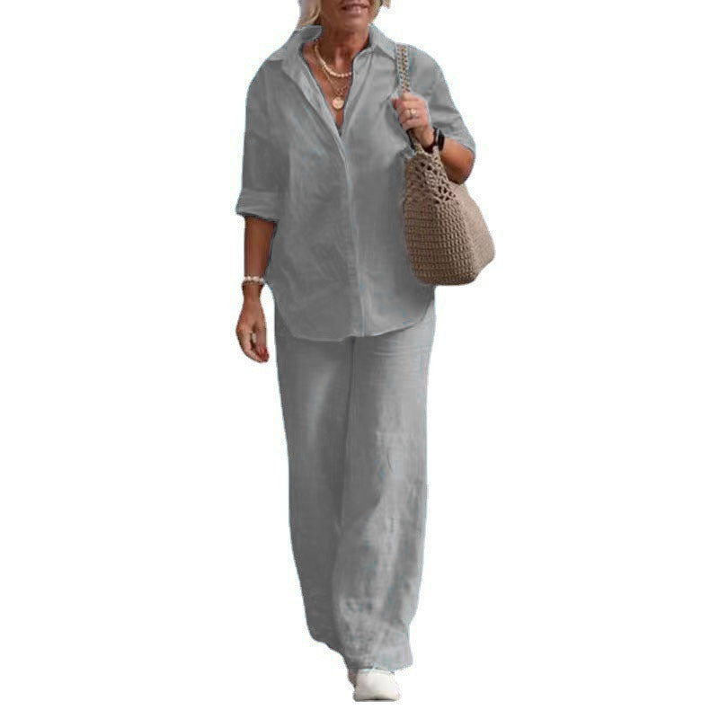 Women's Casual Solid-Colored Pants Wide-Leg Set
