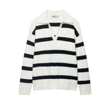 Lazy style simple and loose casual striped knitted sweater