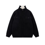 Thick knitted sweater jacket with added velvet