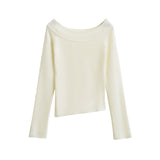 One line off shoulder slanted shoulder elastic slim fit top