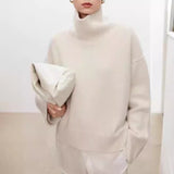 High neck cashmere sweater for women loose and thick with Woolen sweater with a knitted base
