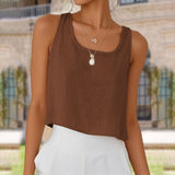 Sleeveless Crew-Neck Button-Up Womens Blouse Top
