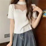 Women's Crew-Neck Short Organza French Top