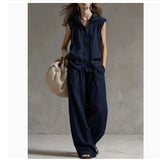 Sleeveless Loose Casual Hooded Top High-Waist Wide-Leg Pants Set