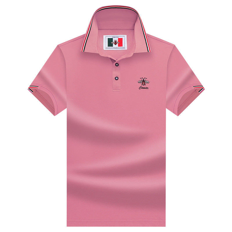 Embroidered Little Bee Short-Sleeve Lapel Polo Shirt