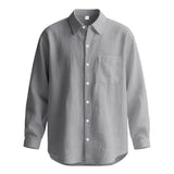 Springautumn Solid Color Cotton Linen Lapel Long Sleeve Shirt