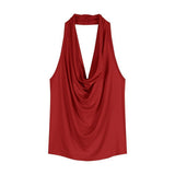 Red Backless Slash-Neck Sleeveless Tank Top Women's Summer
