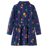 Children's dress with long sleeves and drawstring, navy blue, size 104