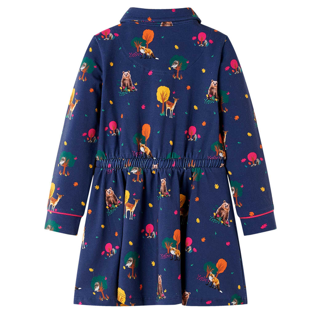 Children's dress with long sleeves and drawstring, navy blue, size 104