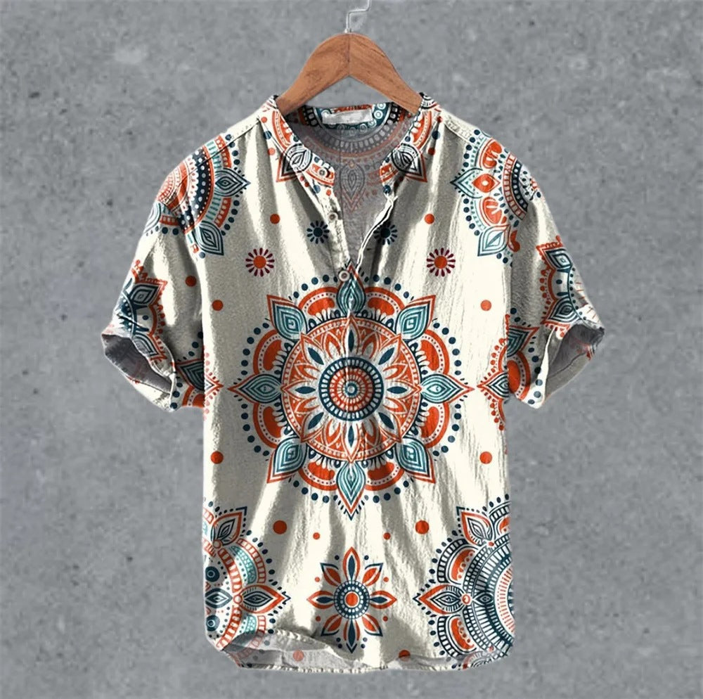 Men's Casual Linen Semi-Open Short-Sleeve