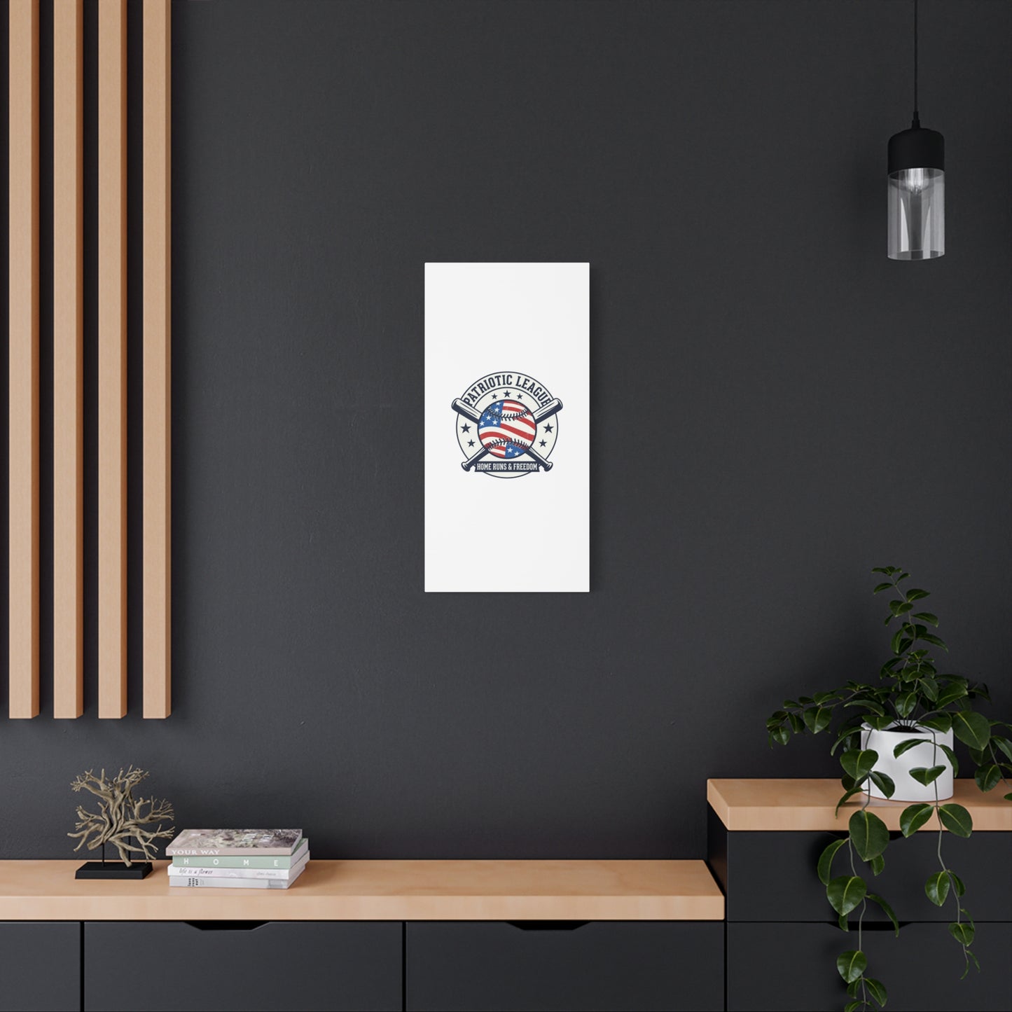Patriotic Baseball Emblem Canvas | Vintage Red White Blue Baseball Wall Art