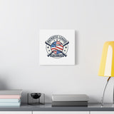 Patriotic Baseball Emblem Canvas | Vintage Red White Blue Baseball Wall Art