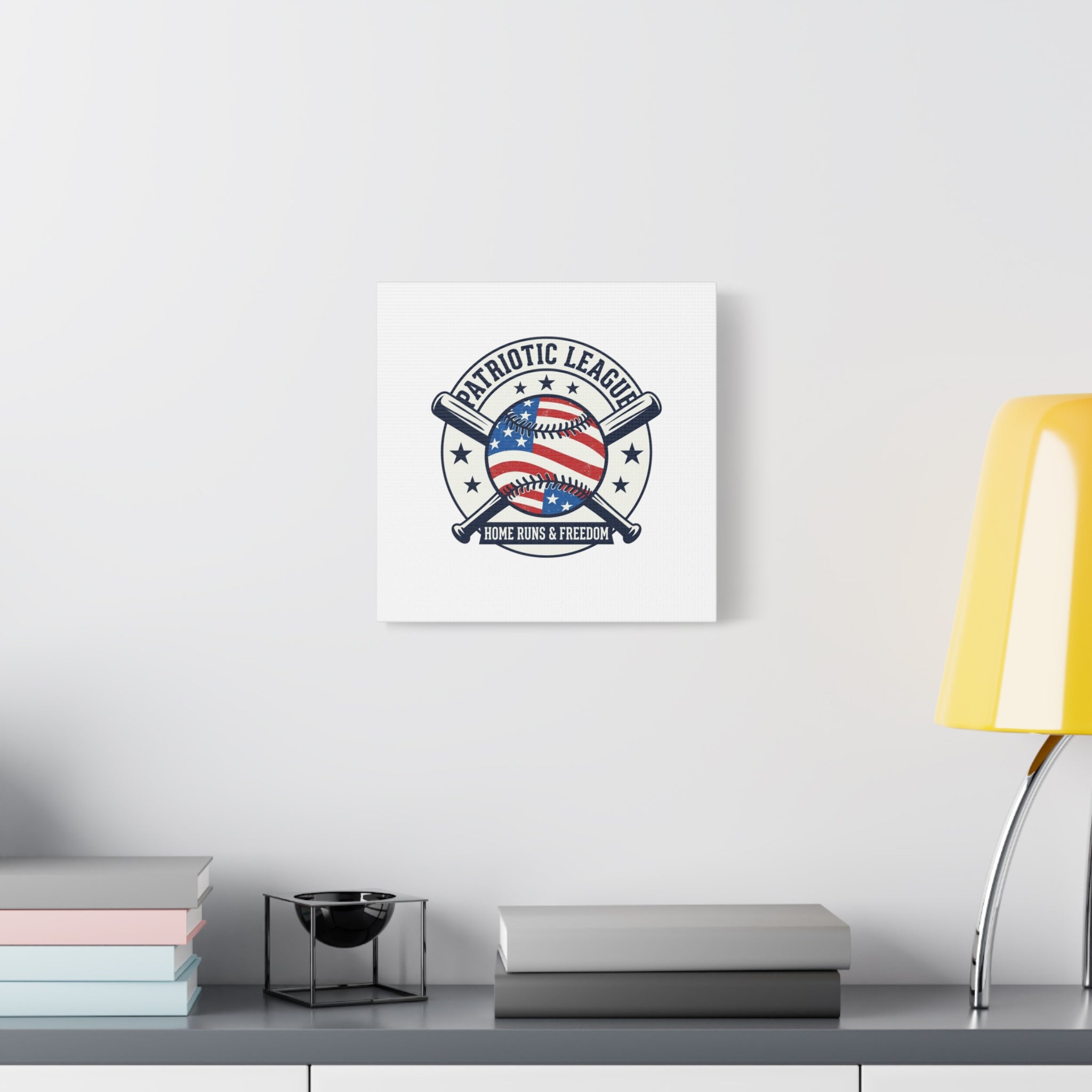 Patriotic Baseball Emblem Canvas | Vintage Red White Blue Baseball Wall Art