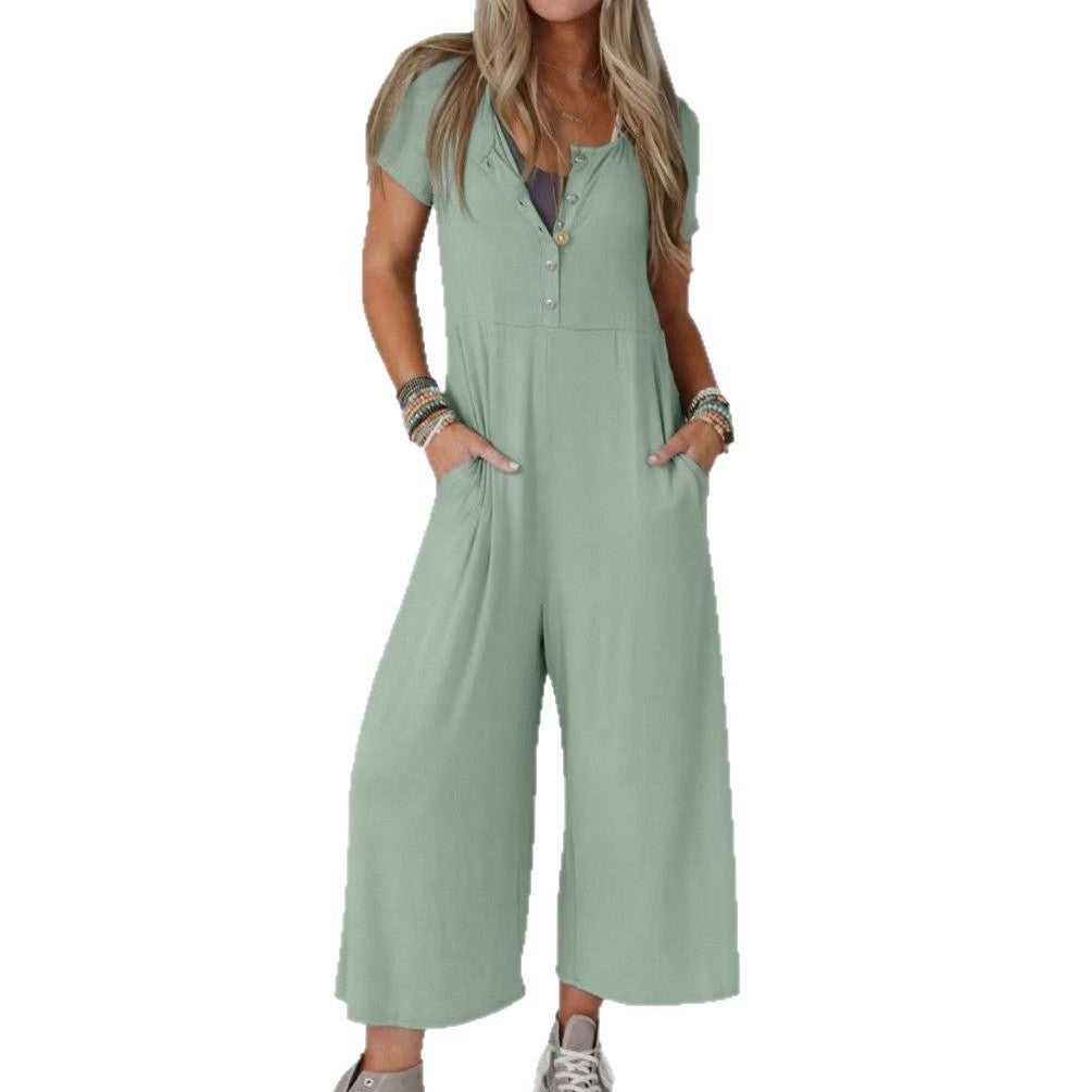 Women's Fashionable Slim-fit Casual Short-sleeve Jumpsuit
