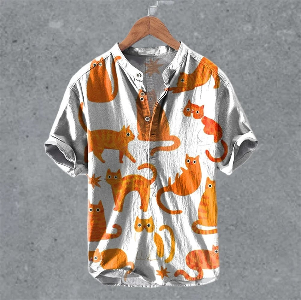 Men's Casual Linen Semi-Open Short-Sleeve