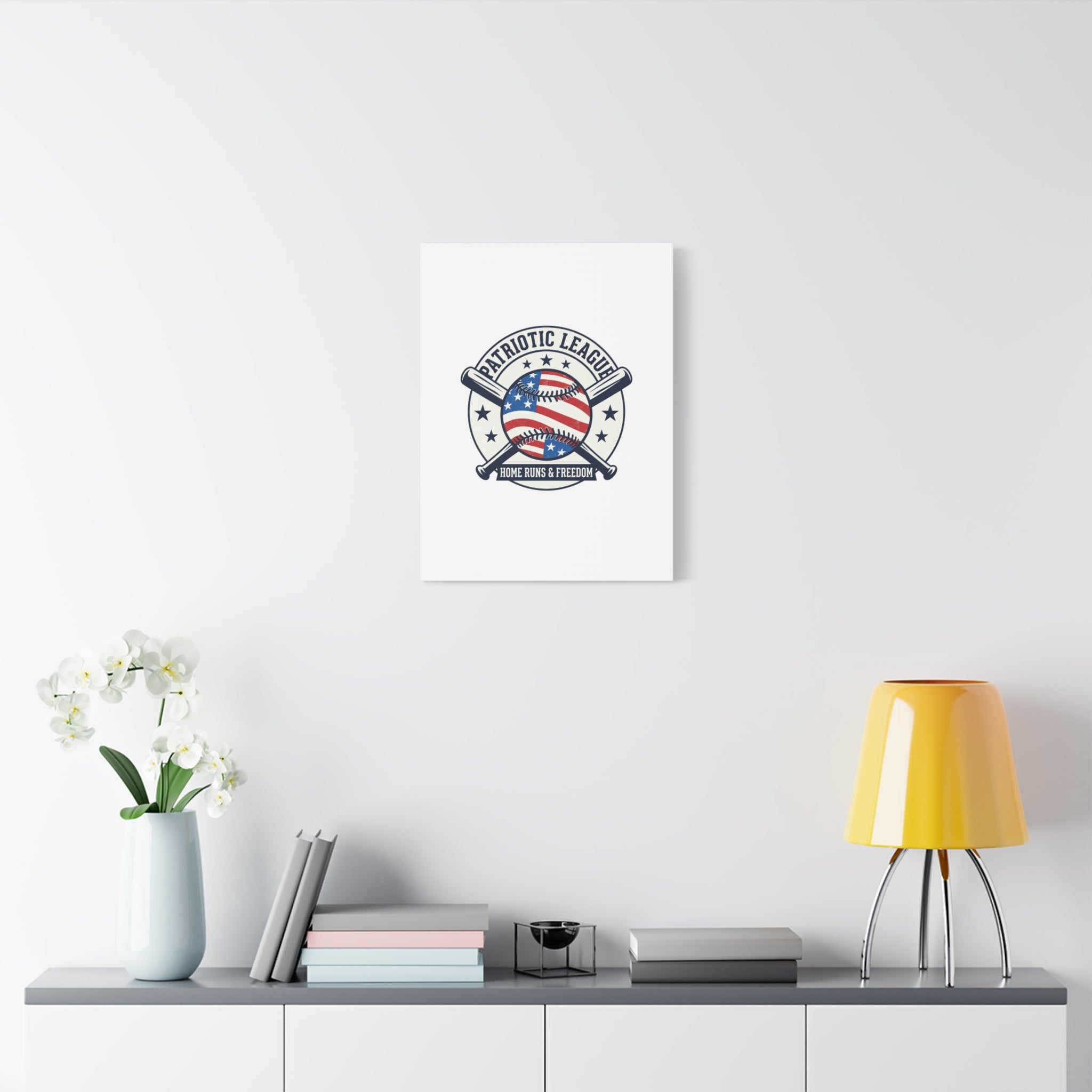 Patriotic Baseball Emblem Canvas | Vintage Red White Blue Baseball Wall Art