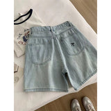 Designer Bow-Embroidered Denim Shorts For Women