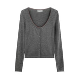 Chic Color-Blocking Round Neck Knit Lightweight Cardigan for Women