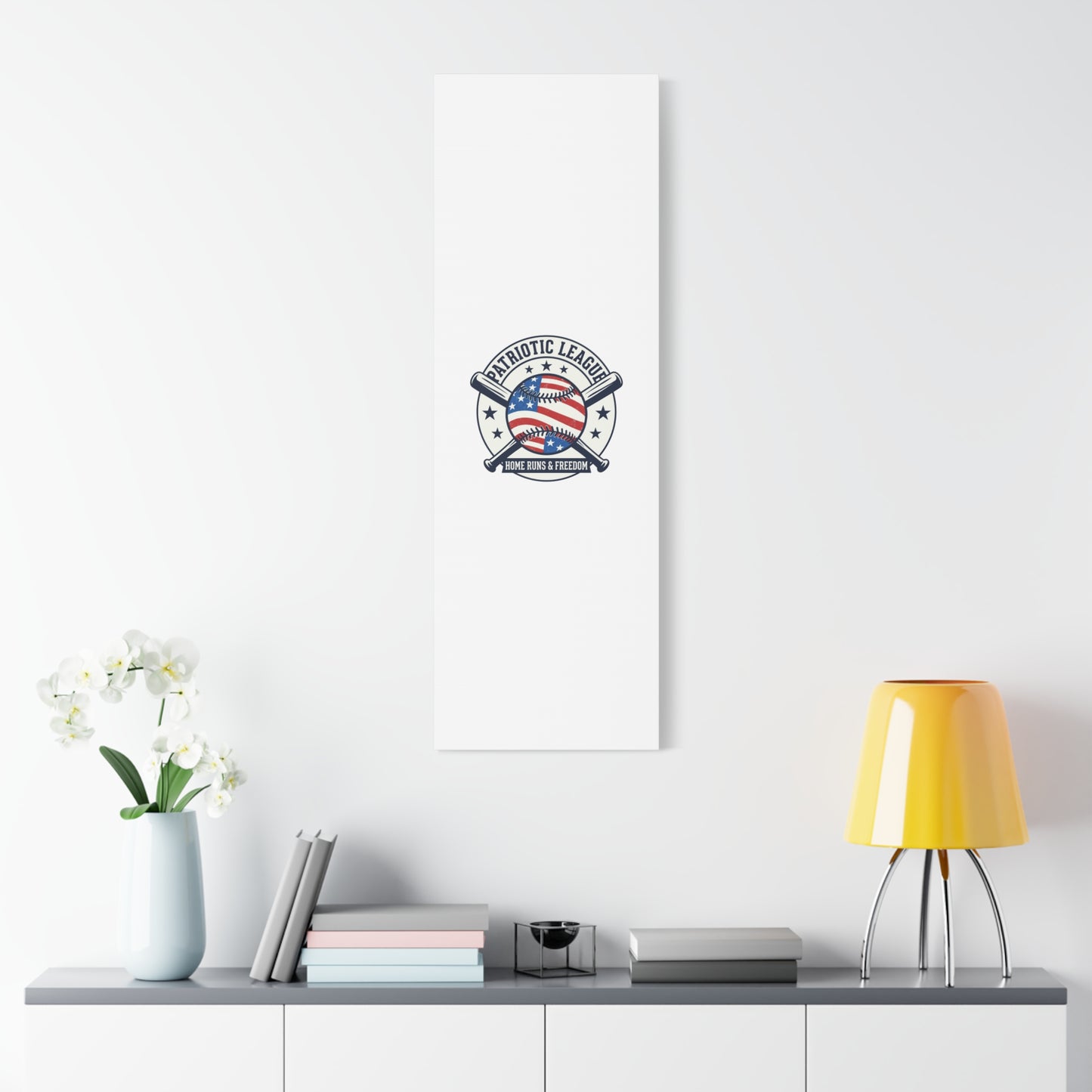 Patriotic Baseball Emblem Canvas | Vintage Red White Blue Baseball Wall Art