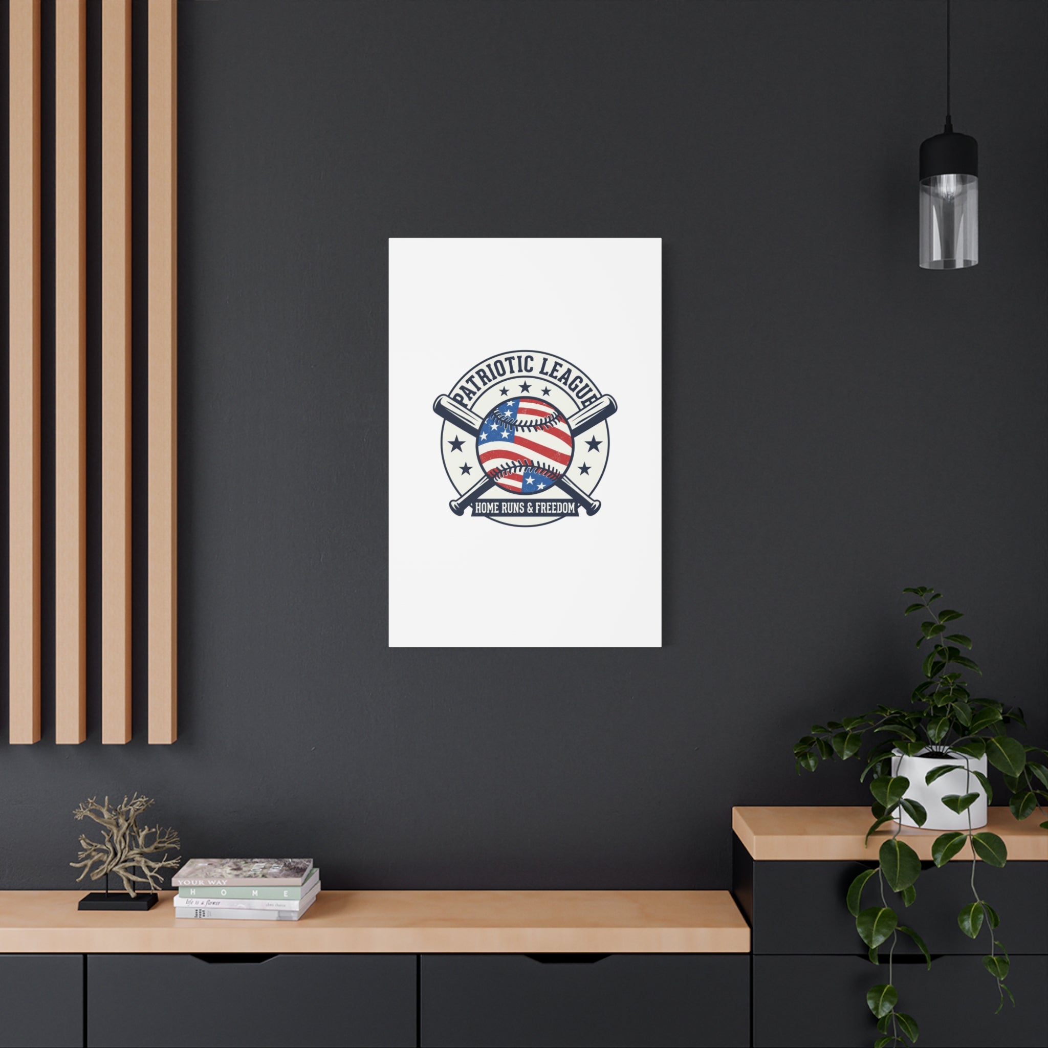 Patriotic Baseball Emblem Canvas | Vintage Red White Blue Baseball Wall Art