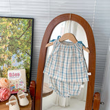 Infant Color Matching Thin Plaid Vest Shorts Set