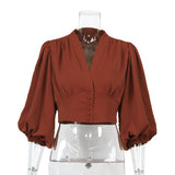 V-neck Top French-style Long-sleeve Work Shirt