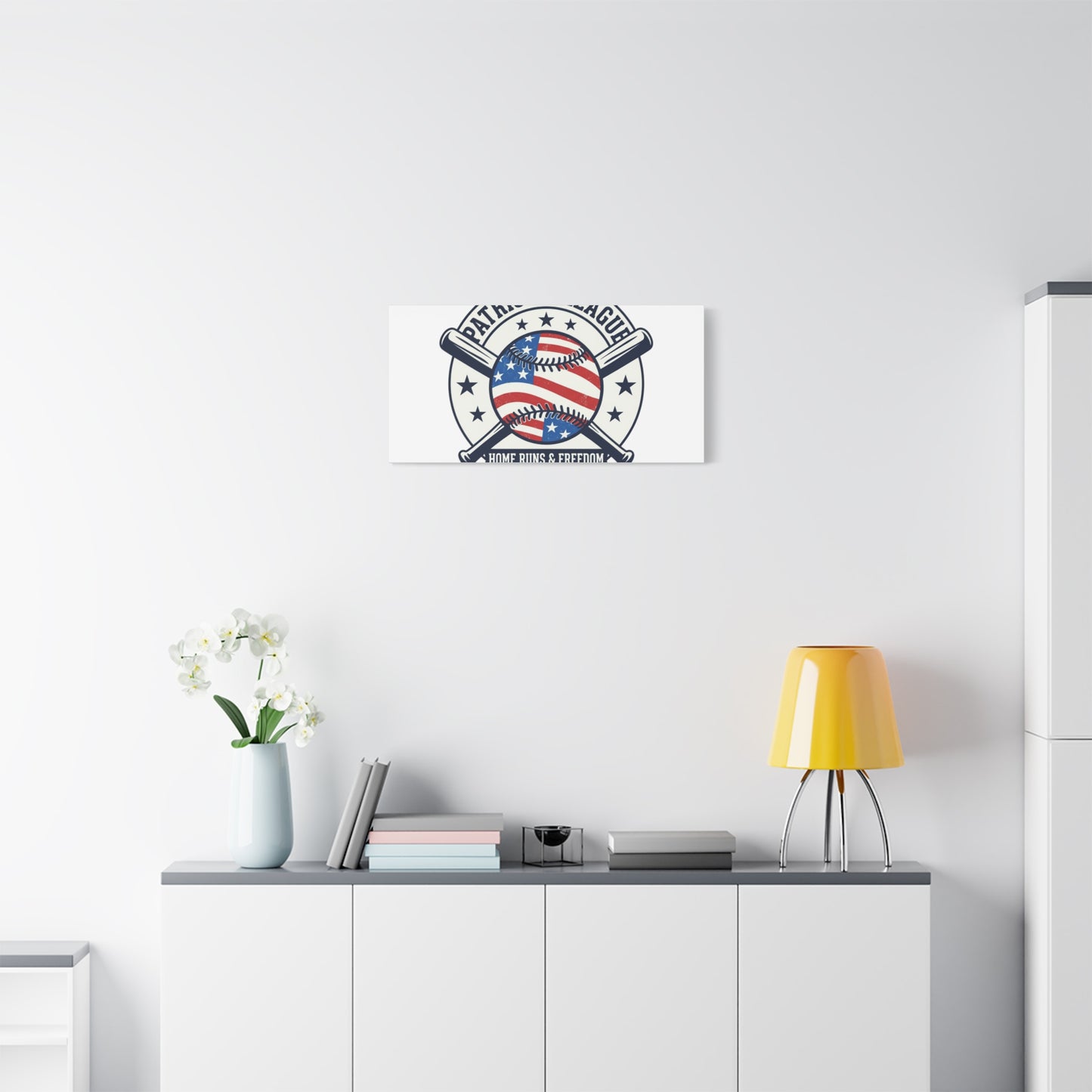 Patriotic Baseball Emblem Canvas | Vintage Red White Blue Baseball Wall Art