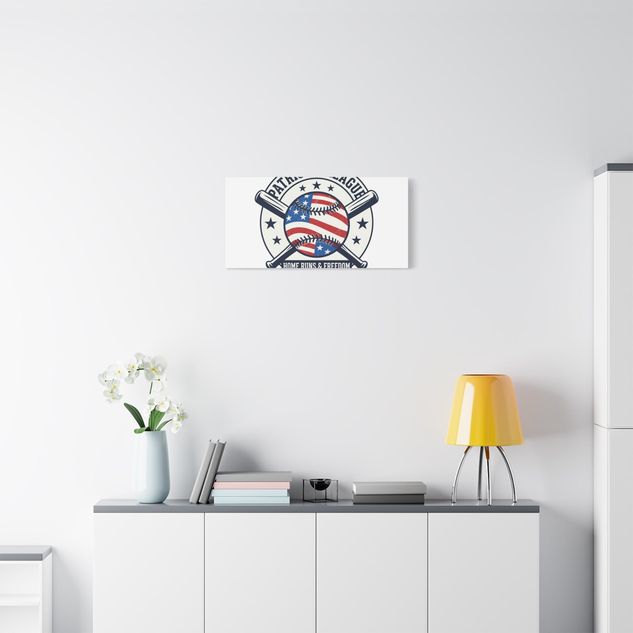 Patriotic Baseball Emblem Canvas | Vintage Red White Blue Baseball Wall Art