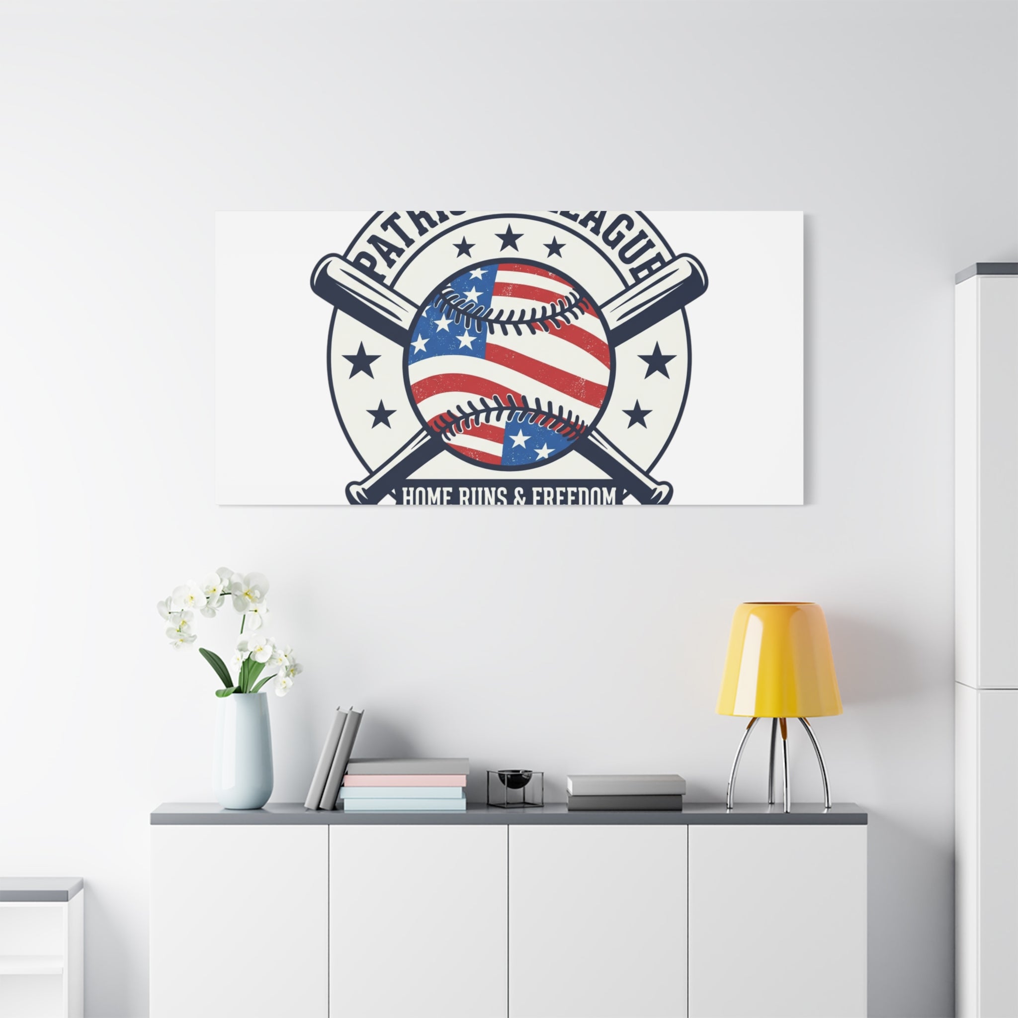 Patriotic Baseball Emblem Canvas | Vintage Red White Blue Baseball Wall Art