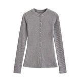 Round neck single breasted slim fit cardigan top