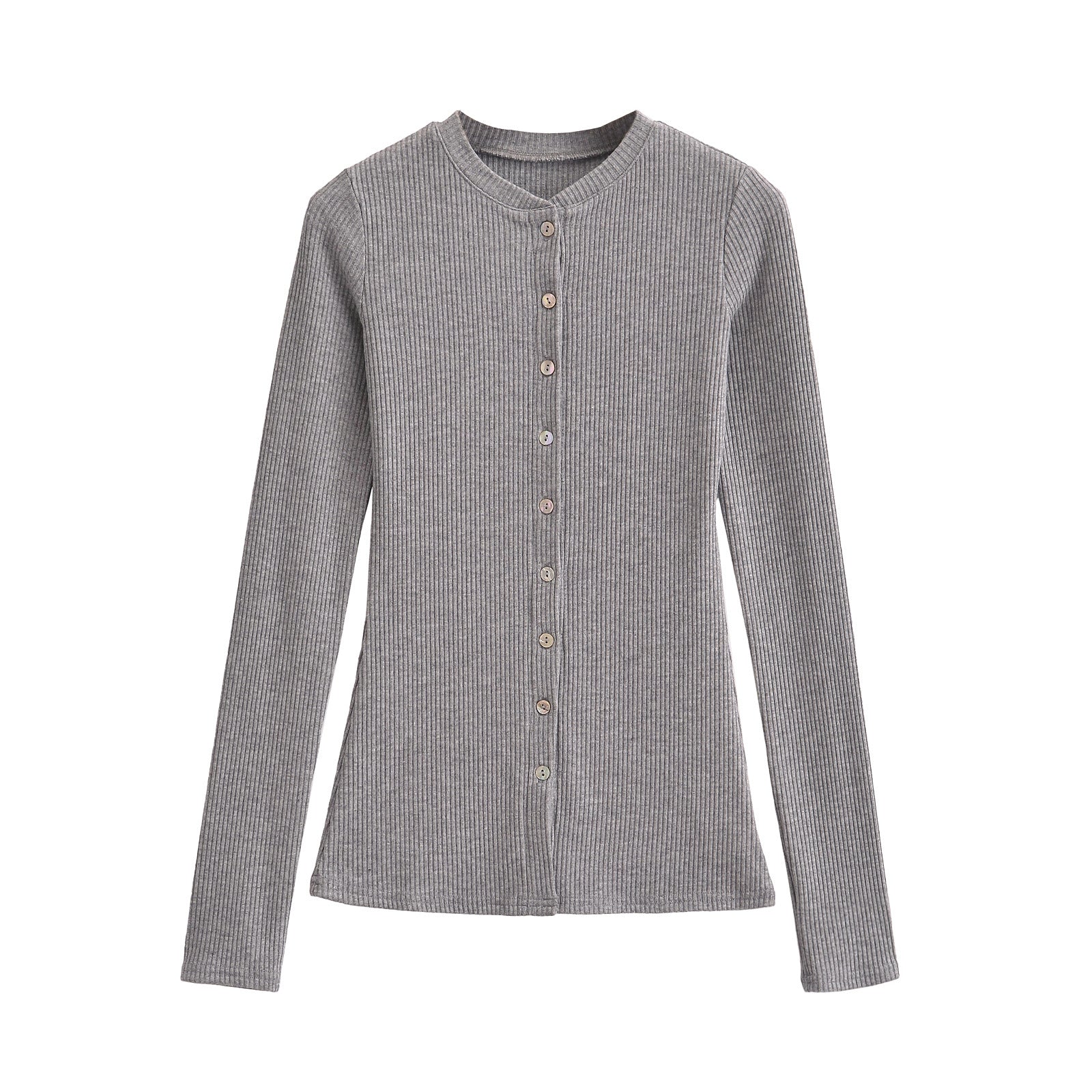 Round neck single breasted slim fit cardigan top