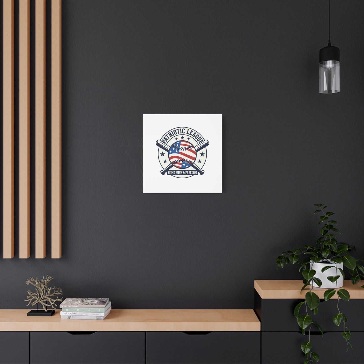Patriotic Baseball Emblem Canvas | Vintage Red White Blue Baseball Wall Art